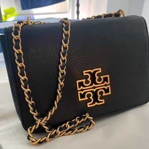 Black Tory Burch cross body with gold chain